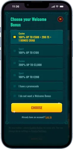 Valitse tervetuliaisbonus